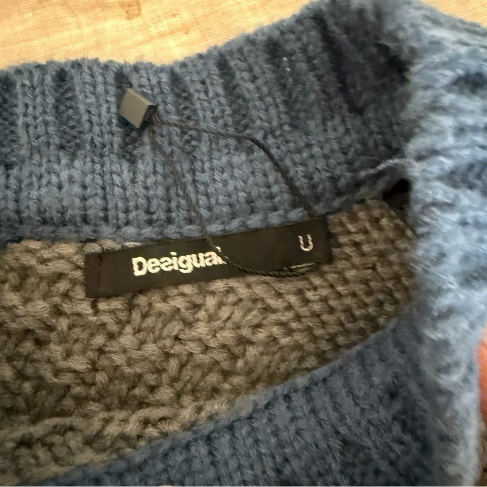 Desigual Poncho Knit Sweater Blue Grey Mandala One Size